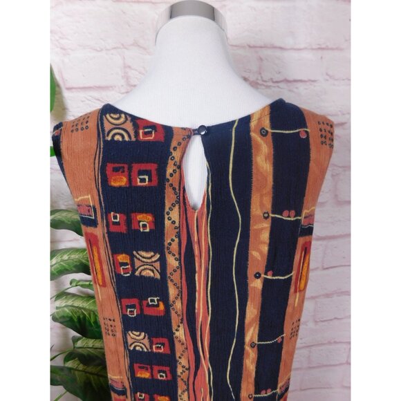 Sag Harbor Vtg Sleeveless Tribal Print Maxi Dress Brown Boho Large - Picture 7 of 11